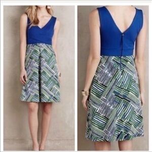 Anthropologie HD in Paris Ardmore Sleeveless Blue & Green Motif Dress